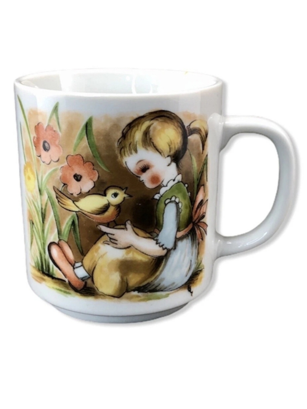 Vintage 50's Girl & Bird Petite Ceramic Mug